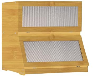 WODFARR Boîte à Pain en Bambou 2- Couche Countertop Boite a pain pour le Stockage du Pain Boîte de Rangement pour Cuisine (Couleur Du Bois)