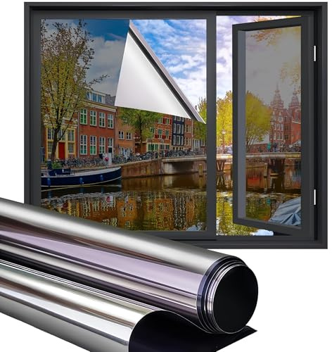 Homewell Fensterfolie 60x200cm – Statisch Sonnenschutz mit Spiegeleffekt – Silber 25% – Wärmeschutz, Sichtschutz & Isolierung