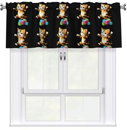 WHJDPP Vorhänge mit Motiv Kätzchen in der bunten Welt, kurze Vorhänge mit Volantstange, 137,2 x 45,7 cm, Heimdekoration für Küche, Badezimmer, Waschküche, Studio, oberes Fenster