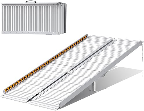 5FT Folding Wheelchair Ramp with 2 Adjustable Support Legs, 800LBS Threshold Ramp, Non-Slip Extra Wide 29.2 Portable Aluminum Ramp for Steps, Doors, Entrances