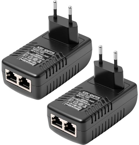 PoE Injector 48V 0.5A EU-Stecker, 2 Pack Gigabit Ethernet Adapter Netzteil für IP-Kameras, VoIP-Telefone, Wireless Access Points, Passive PoE, Plug & Play, bis 100m Reichweite