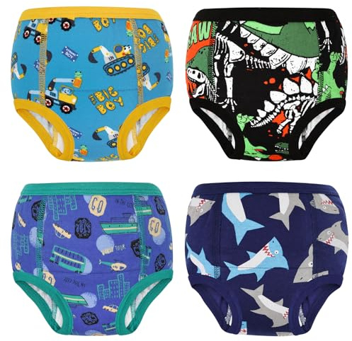 MooMoo Baby Cotton Potty Training Underwear 4 Packs Absorbent Training Pants for Boys 3T