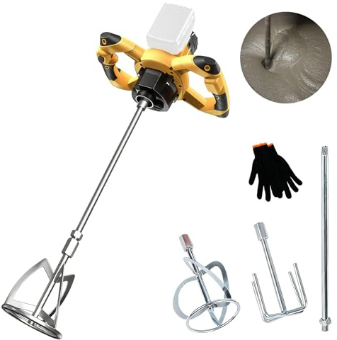 Mélangeur de mortier de couleur sans fil - Compatible avec batterie 20 V - Mélangeur de mortier professionnel sans balais - Avec 6 vitesses - Diamètre : 130 mm - Pour mélanger le plâtre, la colle