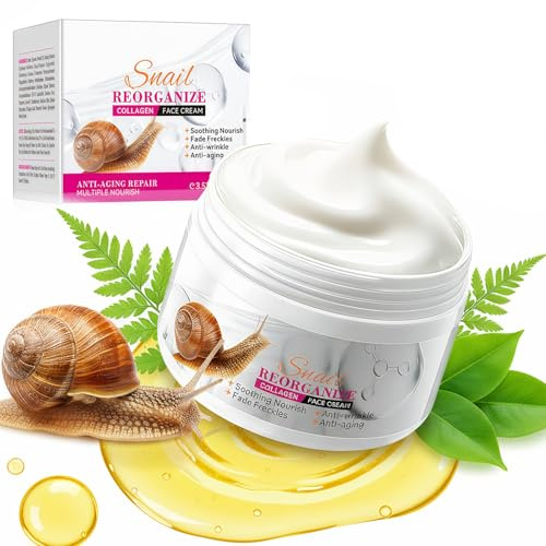 100g Crema Viso Bava di Lumaca e Collagene, Idratante e Antirughe Donna, Crema Viso Antirughe, Rassodante e Nutriente per Pelle Luminosa e Morbida