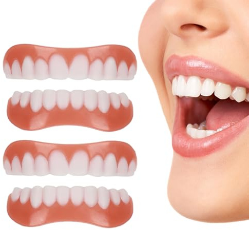 DOKRIN Kits dentaires 2 paires de prothèses dentaires autocollantes, facettes dentaires universelles supérieures et inférieures, pour dents imparfaites, avec gel de dentition.