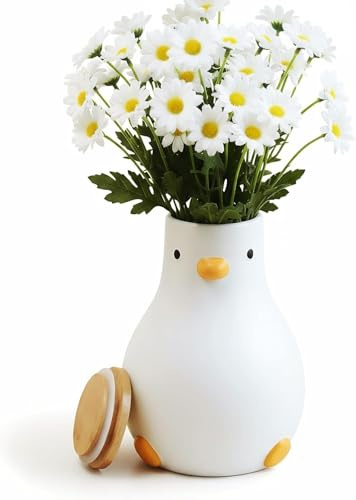 TULANDOT Kreative Ente Keramik Vase,Blumenvase Keramik Vasen für Blumen, Dekorative Ente Vasen für Pampasgras Deko, Modern Kleine Vase für Home Wohnzimmer Esstisch Bauernhaus Büro Dekor Weiß