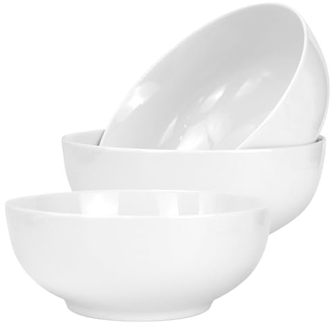 TESIN Large Salad Bowls Set of 3, 1700 ml White Porcelain Serving Bowls | Ceramic Pasta Bowls for Soup, Cereal, Fruit, Noodles and Breakfast
