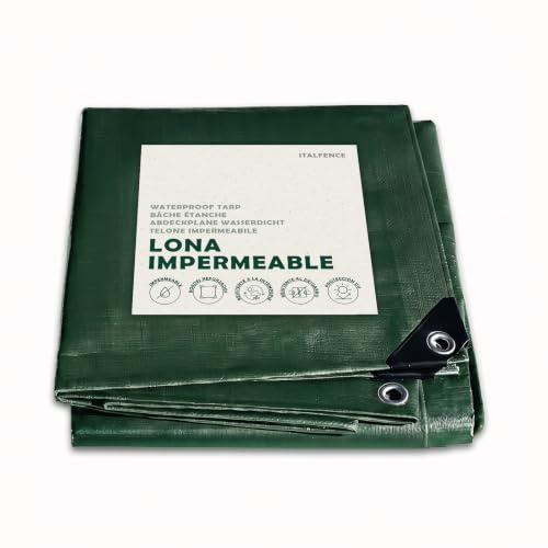 Telone impermeabile PE 250 g/m² verde, occhiellato rinforzato [3 x 4 m]