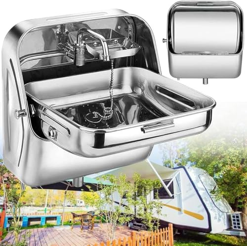 LBJDJYB Generico Lavandino a Parete per Camper, Lavello Pieghevole per Roulotte E Barche con Rubinetto per Acqua Fredda, Lavabo per Lavamani in Acciaio Inossidabile 304 per Camper, Montaggio a Parete