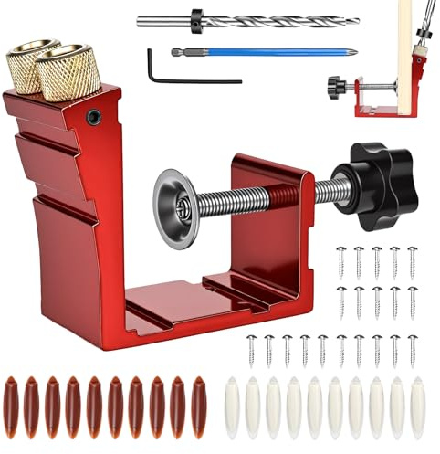 bssmmai 3 Pcs Pocket Hole Jig Kit Pocket Drill Screw Jig with 2 Carbon Steel Drill Bits and 20 Plugs, 20 Screws