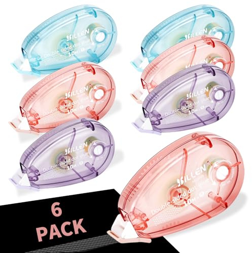 GRIRDDIV 6 Stück Kleberoller, Fotokleber Doppelseitig Selbstklebend 10mx8mm, Kleberoller Maus, Fotokleber Doppelseitig Selbstklebend, Ideal für Scrapbooking, Fotoalbum Kleber, Schule und Büro