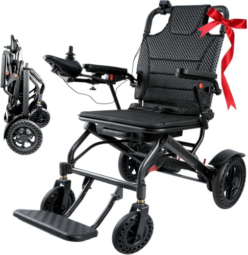 Elektrischer Rollstuhl Faltbar, Tragbarer Elektro-Rollstuhl, Elektrische Transport Rollstühle für Senioren, reisetauglich & schmal, bis 170 kg, 500W Motor, 10Ah Akku, zu 20 Km (Schwarz)