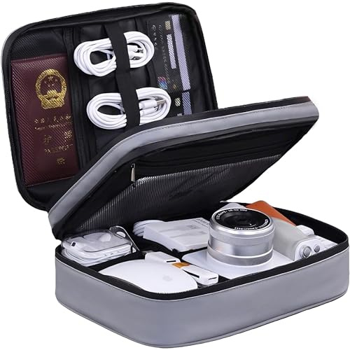 MINGZE Electronic Accessory Storage Box, Compartmentalized Storage, Double Layer Portable Travel Cable Organiser Bag Electronics Accessories Storage Case, for Power Bank, Camera and Memory Card
