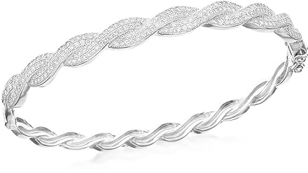 Tuscany Silver Damen Armreif Rhodiniert Sterling Silber Verflochten Weiß Zirkonia