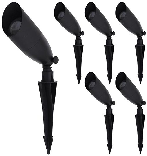 MarsLG ALS1 Aluminum Low Voltage Landscape Directional Spot Up Light in Black Finish with Ground Spike and Free MR16 LED Bulb (6-Pack), 36UL02BKx6