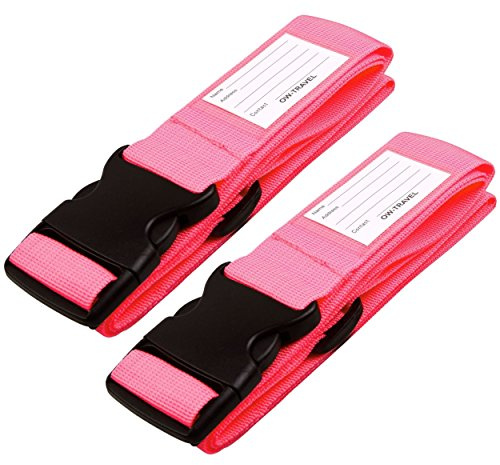 OW-Travel Koffergurt, Kofferband auffällig, Pink/Rosa Koffergurte 2 Stück | Kofferband Gurt, Gepäckgurt personalisiert, Koffergurte und Kofferbänder bunt für Flugreisen, Koffer, Taschen und Gepäck