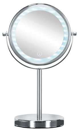 Kleine Wolke Kosmetikspiegel Bright Mirror mit 5-facher Vergrößerung, LED-Beleuchtung und Touch-Funktion, Größe: 17,5 x 29,5 x 12 cm, Material: Metall/Glas/LED