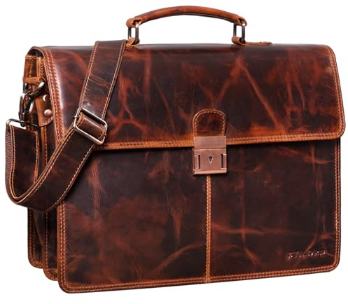 STILORD Apolonius Arbeitstasche Herren Leder Vintage Aktentasche Umhängetasche Dokumententasche A4 15,6 Zoll Laptop Tasche für Büro Business Echtleder Farbe:Milano - braun