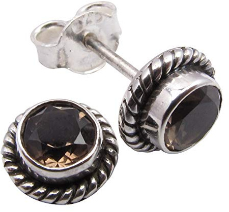 SilverStarJewel 925 Sterling Silber Rauchquarz Antiker Stil Ohrringe 0,8 cm