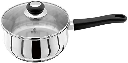 Judge Vista Stainless Steel Large Saucepan 20cm 2.1L, Shatterproof Vented Glass Lid, Induction Ready, Oven Safe