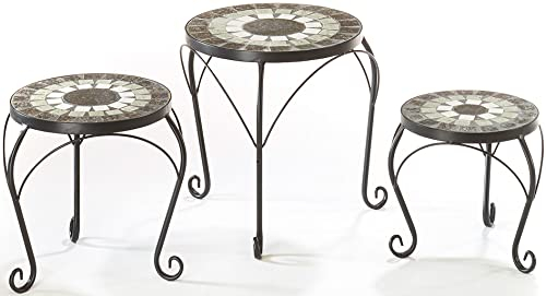 Kobolo Blumenhocker Pflanzenständer Beistelltisch -MOSAIK- grau - 3er Set