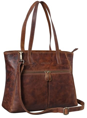 STILORD Madeleine Große Umhängetasche Damen Leder Vintage Schultertasche Elegante Businesstasche für 13,3 Zoll Laptops Leder Handtasche Arbeitstasche Echtleder Farbe:Prestige - braun