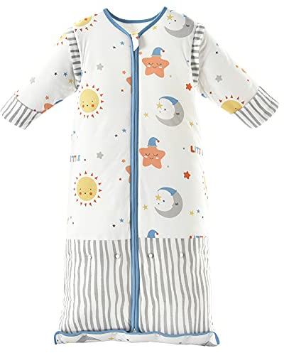 Chilsuessy Winter 3.5 Tog Kinder Schlafsack mit abnehmbaren Ärmeln Bio Babyschlafsack für Jungen und Mädchen von 1 bis 10 Jahre alt, Blau Himmel, L (100-130 cm)