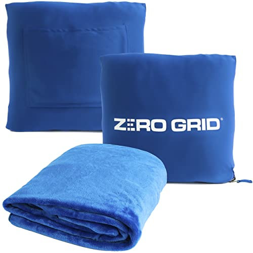 Zero Grid Hochwertige, leichte, tragbare superweiche Reisedecke mit Nacken-Druckknöpfen, gemütlichen Fußtaschen und Reißverschlusstasche (Königsblau)