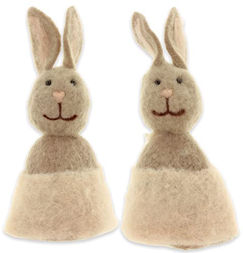 MIJOMA 2 Stück Set Eierwärmer Eiwärmer Hasen aus Filz, Ostern Osterhasen Osterdeko für Frühstückseier, Handarbeit gefilzt (Pfirsich)