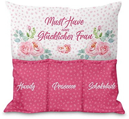 Kissen mit Taschen Geschenk Lustige Witzige Kissenbezüge Weiche Dekokissen mit Füllung Aufbewahrungstasche zum Filmabend Geburtstag Valentinstag auf die Couch Sofa Bett Motiv Woman Must Have [091]