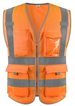 Sicherheitsweste Warnweste Warnschutzweste Reflektierender Anzug gestrickter Stoff Atmungsfreie Sicherheitsreflektierweste mit Tasche Reißverschluss hoher sichtbarer Lichtstreifen Reflektorweste