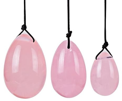 3Pcs/Set Natural Rose Quartz Yoni Egg Women Kegel Exercise Jade Egg Vaginal Muscle Tightening Ben Wa Ball Kegel Egg with Box,No Box
