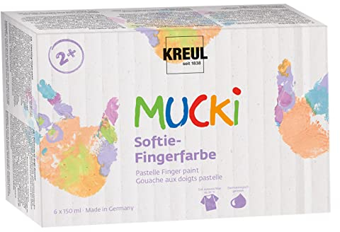 KREUL 2321 - MUCKI Softie-Fingerfarbe, 6 x 150 ml, Pastellfarben auf Wasserbasis, Fingermalfarben für Kinder ab 2 Jahren