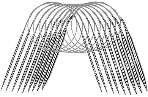Coopay Edelstahl Rundstricknadeln 60cm, 9 Stück Stricknadeln Rundstricknadel Set mit Klare Größe, 2,5-10 mm Metall Rundstricknadeln für Hut, Schals, Baby-Pullover, Ärmel/Ausschnitt für Erwachsene