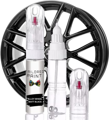 Tailored Paint Schwarzer Lackstift für Alufelgen, zur Verwendung auf lackierten und pulverbeschichteten Rädern, 30 ml, für Auto, 4 x 4, SUV, LKW, Wohnwagen, Wohnmobil, zerkratzte Räder (mattschwarz)