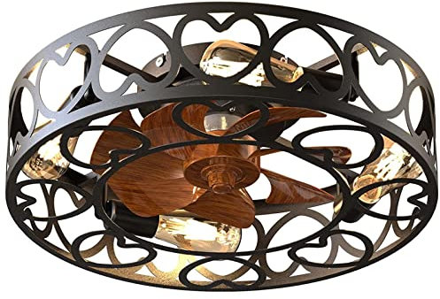 Vintage Deckenventilator mit Beleuchtung 4 Flammige Retro Deckenlampe E27 Industrial Deckenleuchte mit Ventilator Leise Fan Lamp mit Fernbedienung Umkehrbar Cage Deckenventilator mit Licht,Schwarz