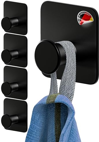 4smile Handtuchhalter ohne Bohren - 5 Stück Handtuchhaken Bad, schwarze Klebehaken modern, stilvoll - Haken selbstklebend extra-stark mit 3M-Klebe-Pads, Wandhaken