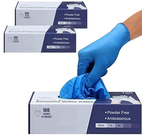 PRAIMA Surgicals Powder Free Nitrile Gloves, Food Grade, Hand Disposable Gloves - 200 Count - Blue (200, Medium)
