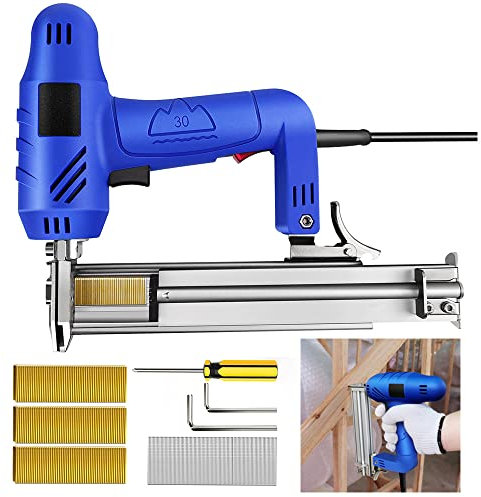 Electric Nail Gun 2-in-1 Brad Nailer & Stapler, 60 Shots Per Minute, Includes 100 Nails and 300 Staples - for Upholstery, Fixing Material, Decoration, Carpentry, Furniture