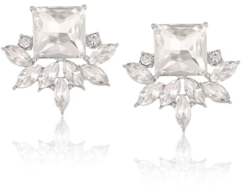 ATIMIGO Silver Rhinestone Crystal Drop Earrings Vintage Cluster Art Deco Wedding Bridal Earrings for Women Bridesmaids Prom Formal
