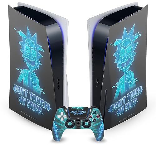Head Case Designs Offizielle Rick and Morty Don't Touch My Stuff Grafiken Vinyl Frontplatte Haut Gaming Aufkleber kompatibel mit Sony Playstation 5 PS5 Disc Edition Console & DualSense Controller