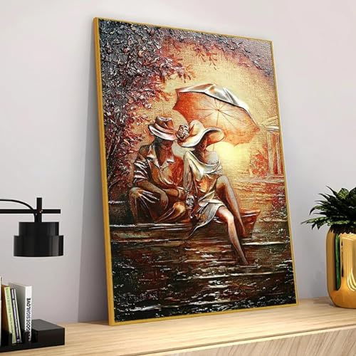 KDXAOBEI Wunderbare Liebe, romantisches Paar, Leinwand, Wandkunst, Wohnzimmer, Gemälde für Wanddekorationen, buntes Bild, Heimposter, 30 x 40 cm (12 x 16 Zoll) mit goldenem Rahmen