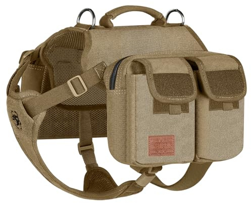 ONETIGRIS Dog Hiking Backpack, Dog Pack for Medium Large Dogs, HOPPY CAMPER 3.0 Dogs Saddle Bag Harness Outdoor Hiking (M, Brown)