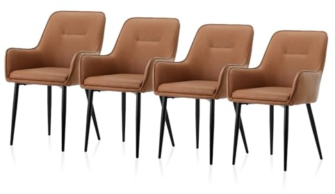 TUKAILAI Esszimmerstühle 4er Set, Küchenstühle mit Armlehne, Polsterstuhl mit Rückenlehne, Gepolsterter Sitz，Moderner Sessel für Estisch and Wohnzimmer, Braun