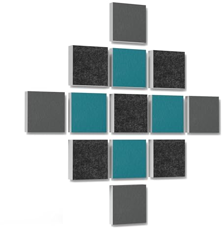 platino24 Akustikpaneele 13 Elemente 3D-Set Colore Quadrat 27,5 x 27,5 cm Multicolore I Schallabsorber aus Basotect G+ mit Akustikfilz I Schalldämmung Wand & Decke I Akustikelemente Wandpaneel