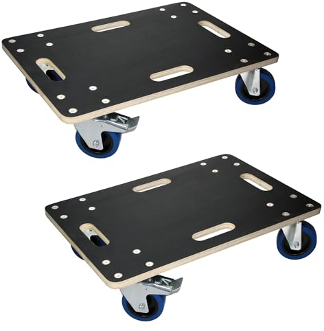 ECD Germany 2er Set Transportroller mit 2x Feststellbremse, 40x60 cm bis 800kg Siebdruckplatte, PP-Räder, Transporthilfe für Umzug Rollbrett Möbelroller Möbel-Transport Möbelhund Rollwagen Transporter
