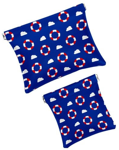 Pocket Cosmetic Bag Squeeze Top, Nautical Blue Lifebuoy Waterproof Travel Makeup Bag for Purse, Portable Mini Makeup Pouch No Zipper for Women