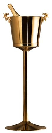 YIORYO Ice Bucket, Champagne Bucket with Stand, Ice Bucket with Stand Stainless Steel Bucket Wine Chiller On Stand Tall Ice Bucket Stand for Party Bar KTV BBQ Home (Grey : Gold)