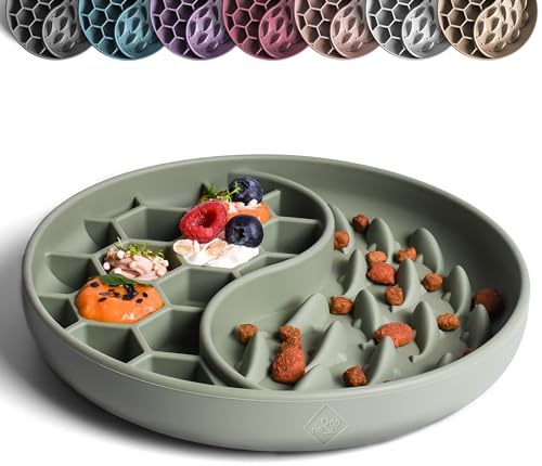 ne&no® Anti-glutton skål för hundar och katter I Slow Feeder I Slickmatta för hundar med stor sugkopp I Slickmatta för våt och torr mat (salviagrön)