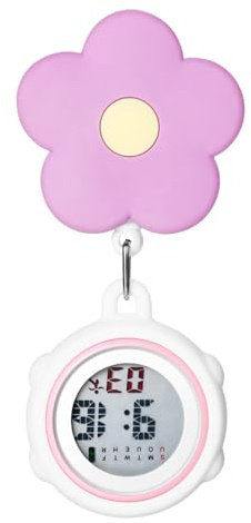Avaner Relojes digitales retráctiles para enfermeras: llavero colgante con clip con bonito patrón de flores, relojes de solapa para enfermeras y médicos con cubierta de silicona